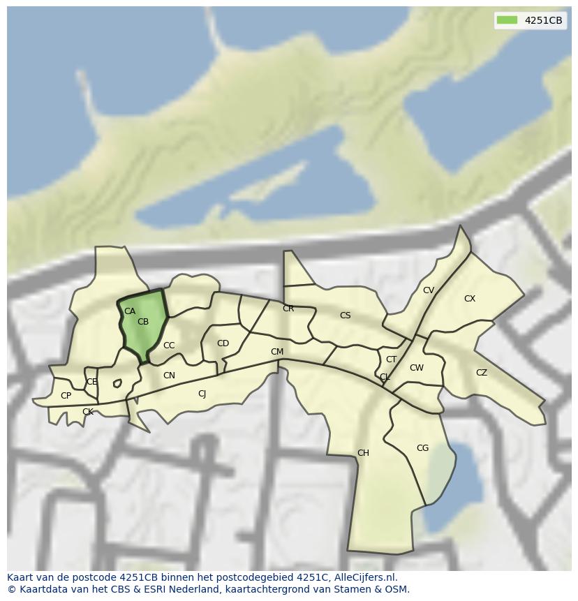 Afbeelding van het postcodegebied 4251 CB op de kaart.