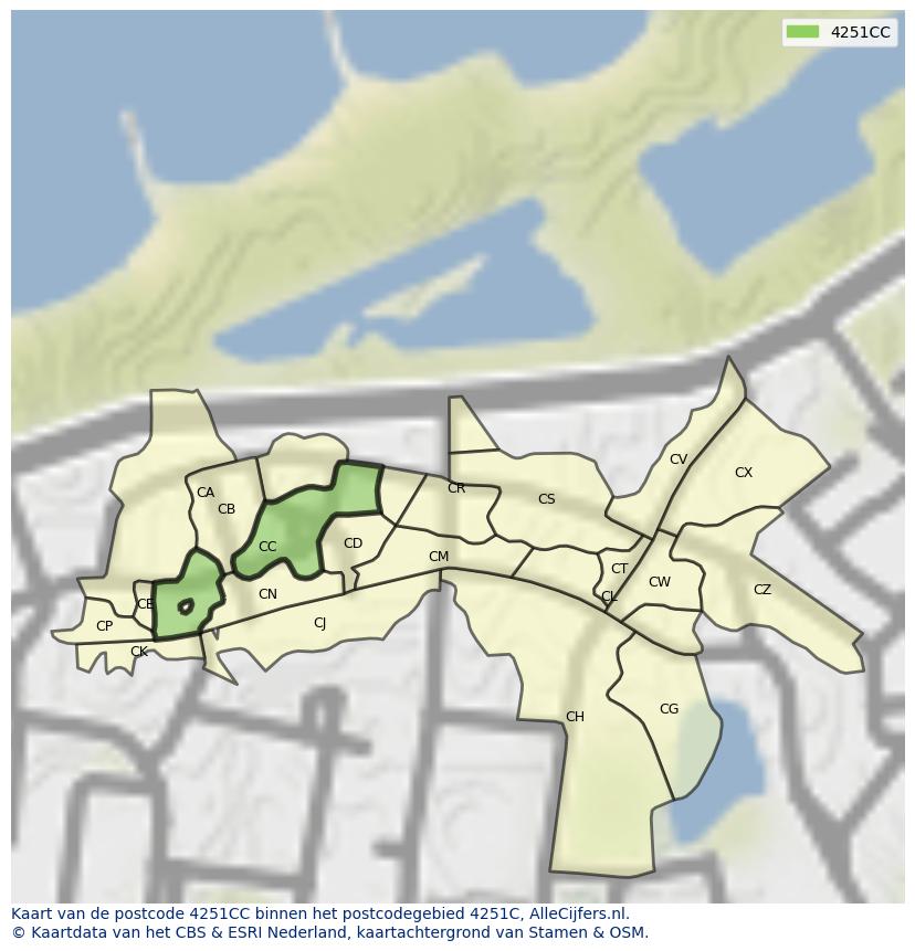 Afbeelding van het postcodegebied 4251 CC op de kaart.