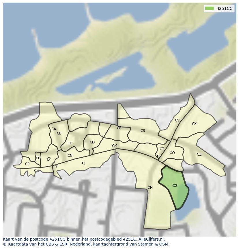 Afbeelding van het postcodegebied 4251 CG op de kaart.