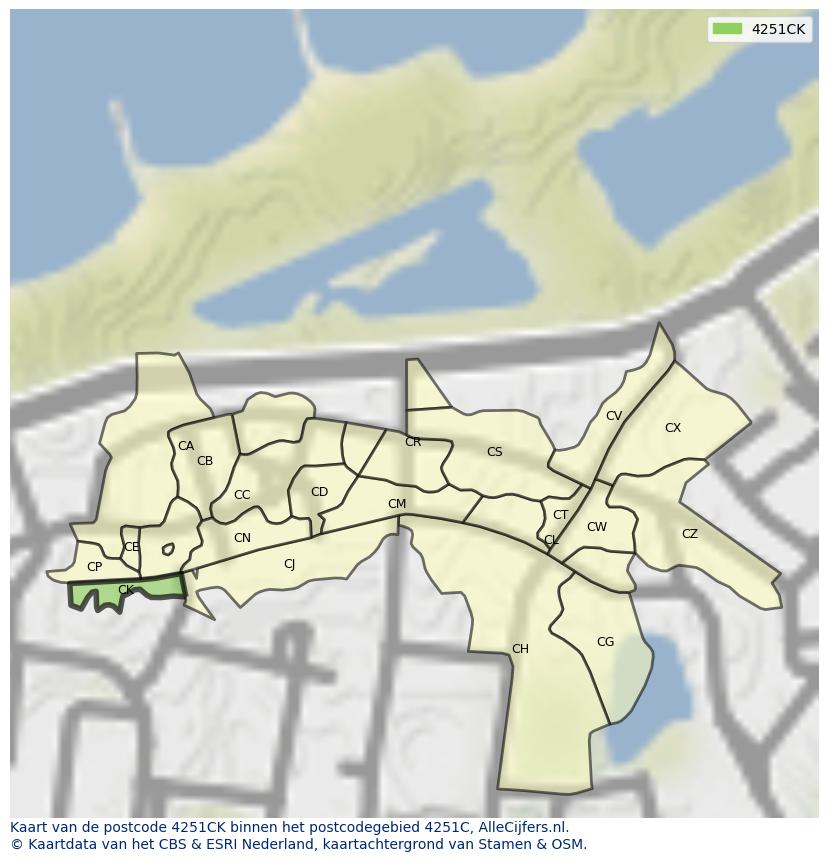 Afbeelding van het postcodegebied 4251 CK op de kaart.