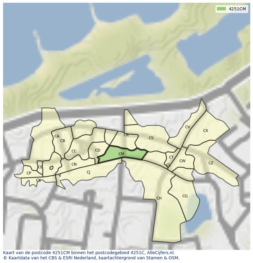 Afbeelding van het postcodegebied 4251 CM op de kaart.