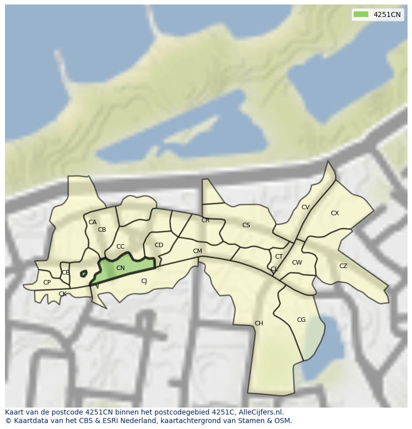 Afbeelding van het postcodegebied 4251 CN op de kaart.