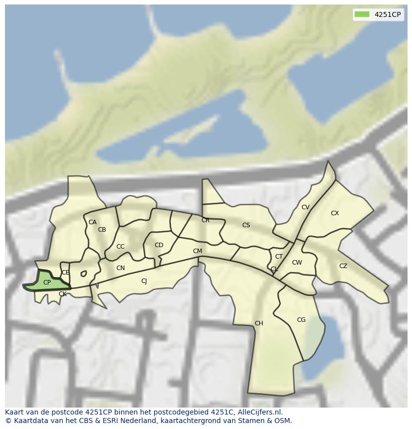 Afbeelding van het postcodegebied 4251 CP op de kaart.