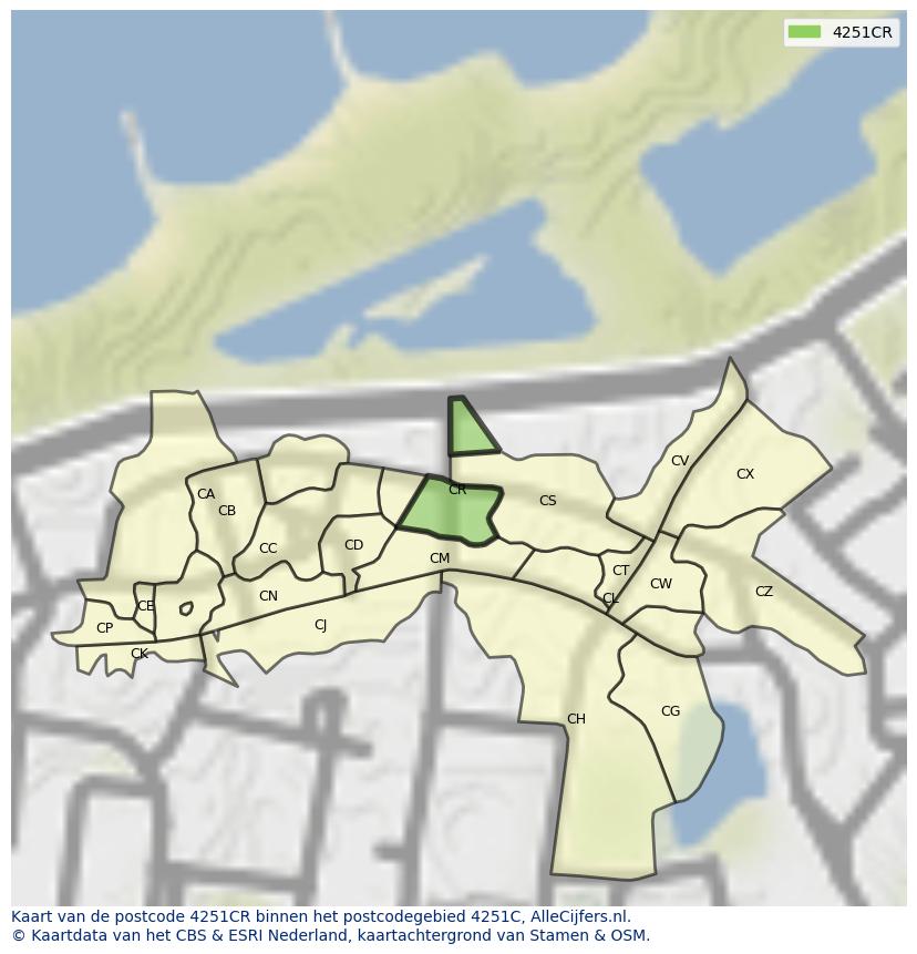 Afbeelding van het postcodegebied 4251 CR op de kaart.