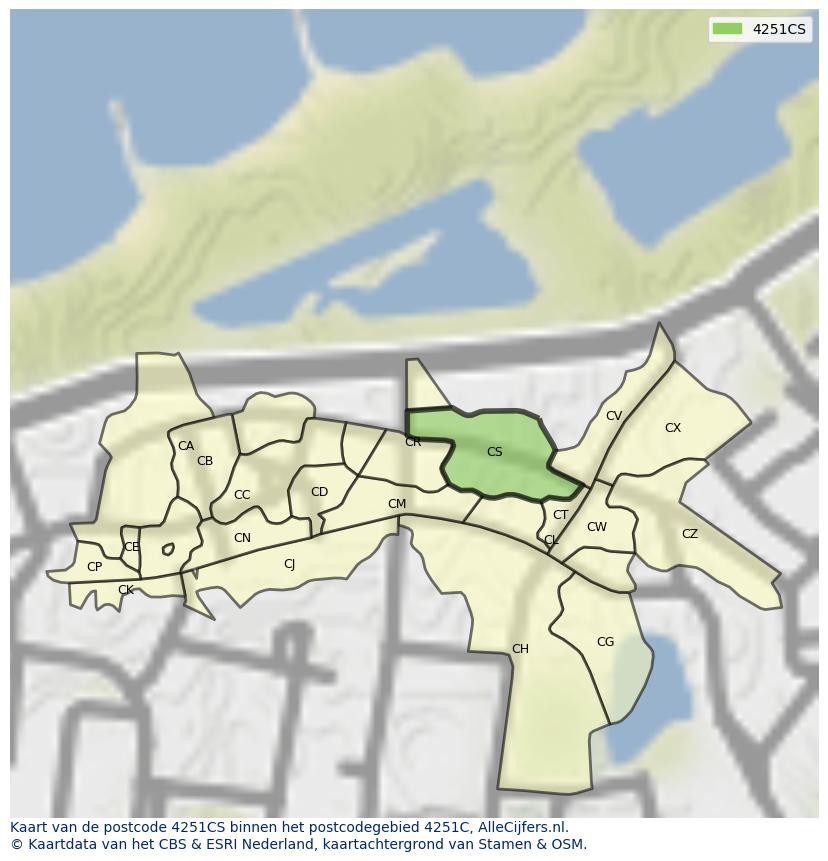 Afbeelding van het postcodegebied 4251 CS op de kaart.