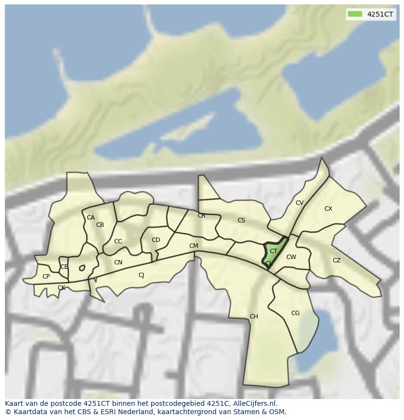 Afbeelding van het postcodegebied 4251 CT op de kaart.