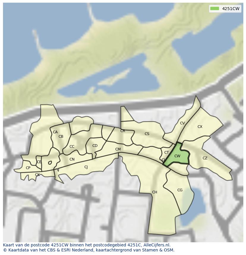 Afbeelding van het postcodegebied 4251 CW op de kaart.