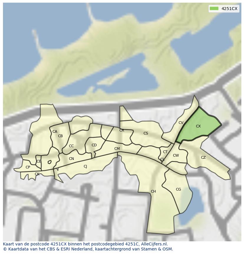 Afbeelding van het postcodegebied 4251 CX op de kaart.
