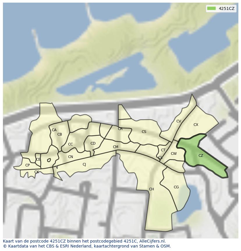 Afbeelding van het postcodegebied 4251 CZ op de kaart.