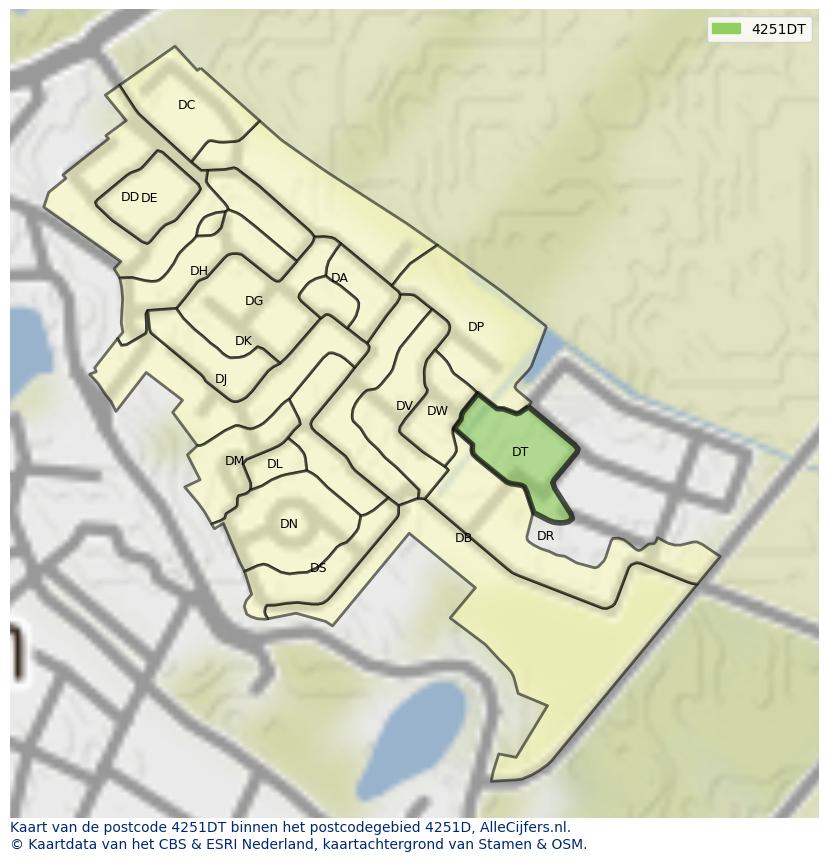 Afbeelding van het postcodegebied 4251 DT op de kaart.