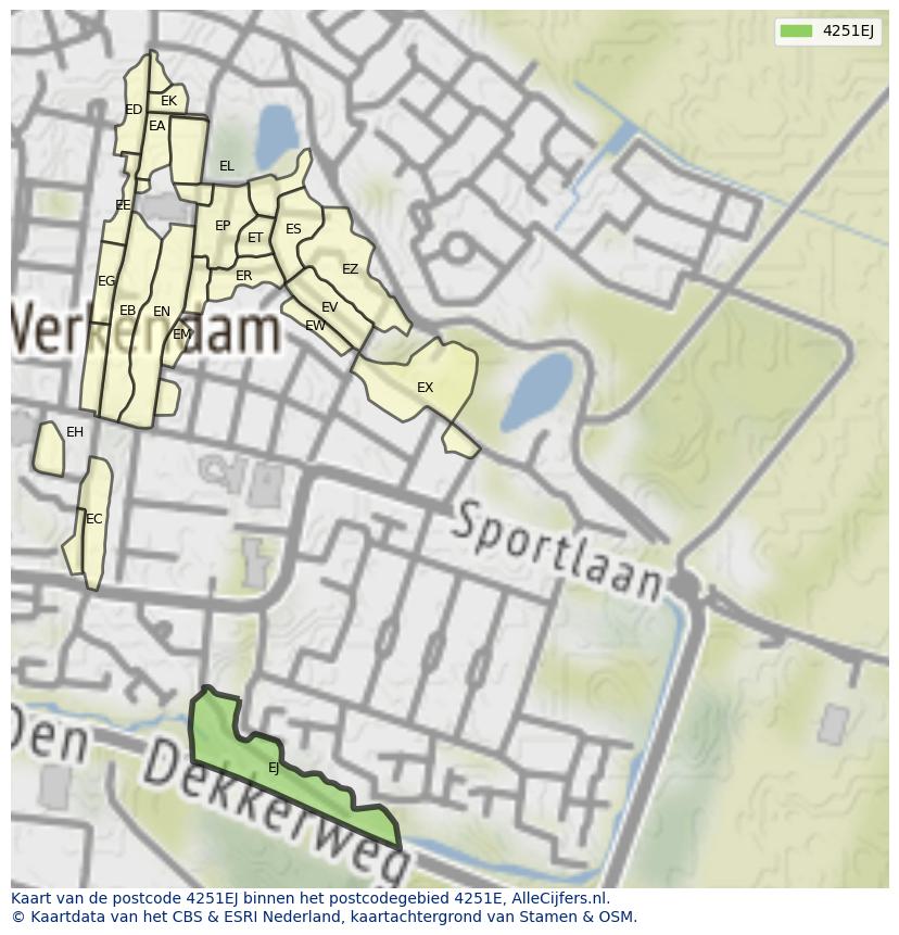 Afbeelding van het postcodegebied 4251 EJ op de kaart.