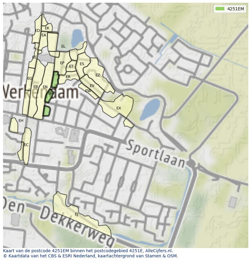 Afbeelding van het postcodegebied 4251 EM op de kaart.