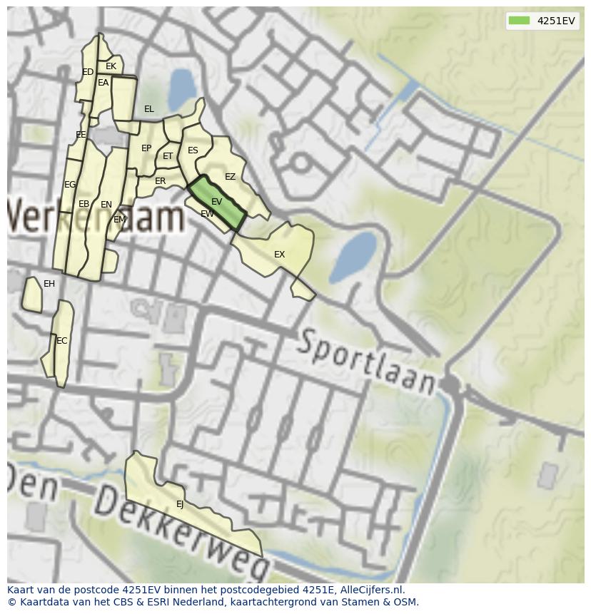 Afbeelding van het postcodegebied 4251 EV op de kaart.
