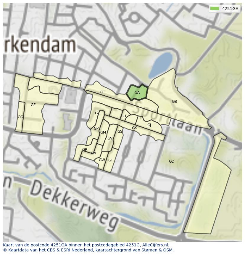Afbeelding van het postcodegebied 4251 GA op de kaart.