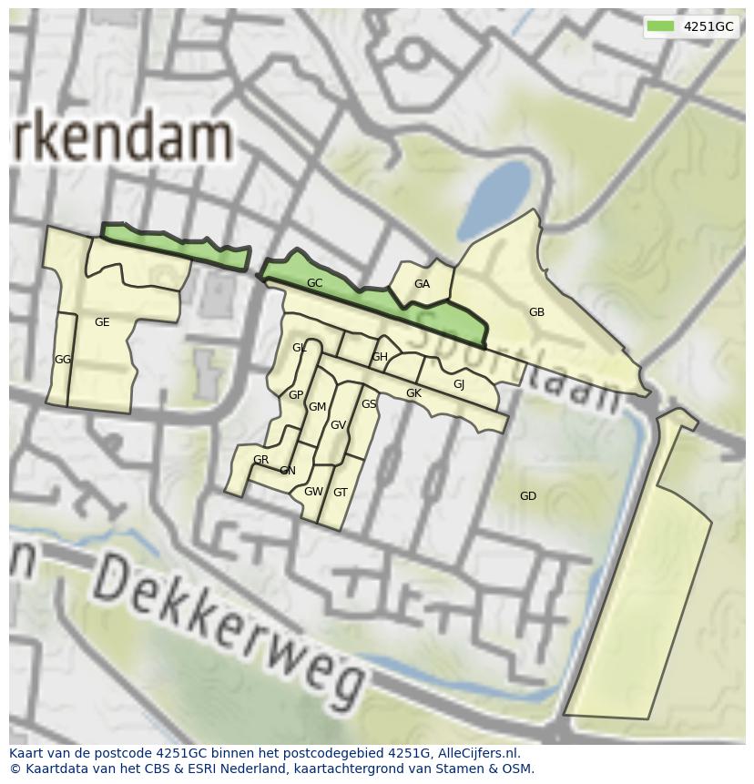Afbeelding van het postcodegebied 4251 GC op de kaart.