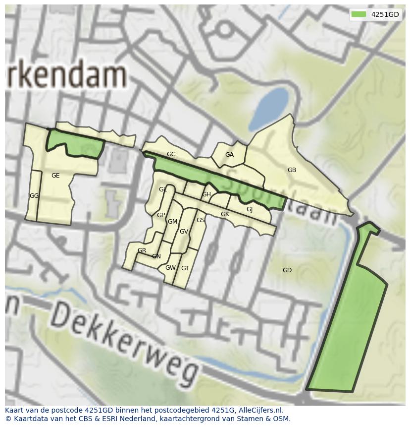 Afbeelding van het postcodegebied 4251 GD op de kaart.