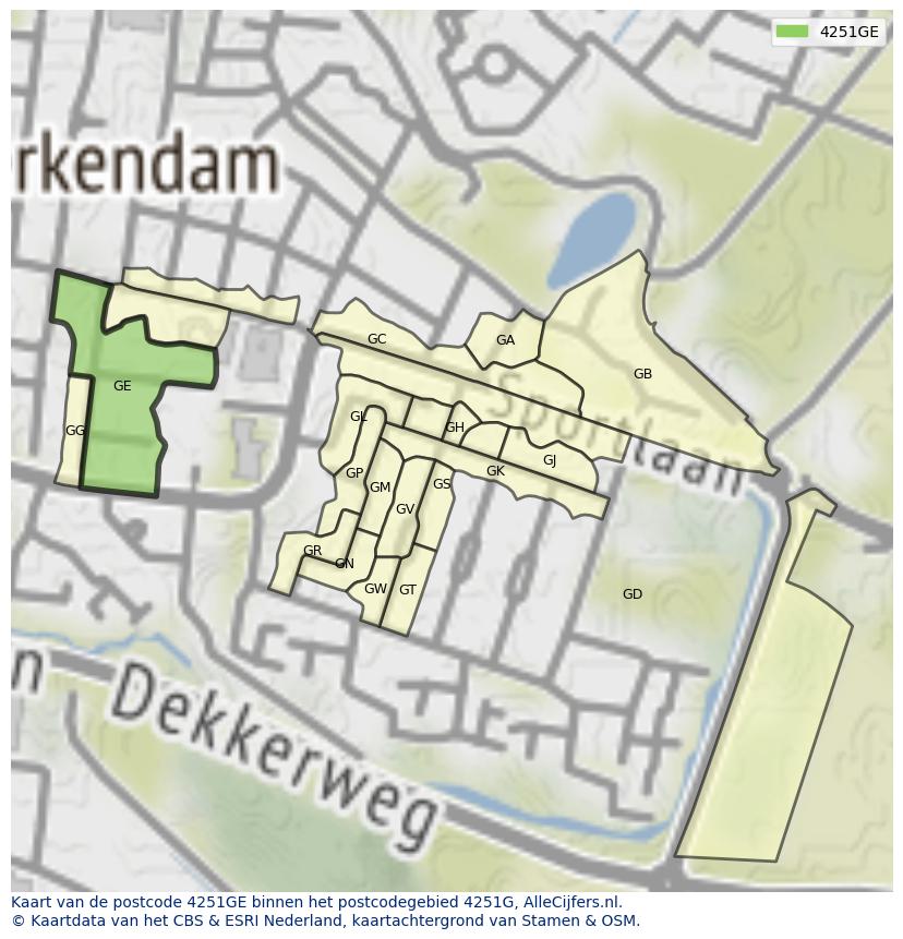 Afbeelding van het postcodegebied 4251 GE op de kaart.