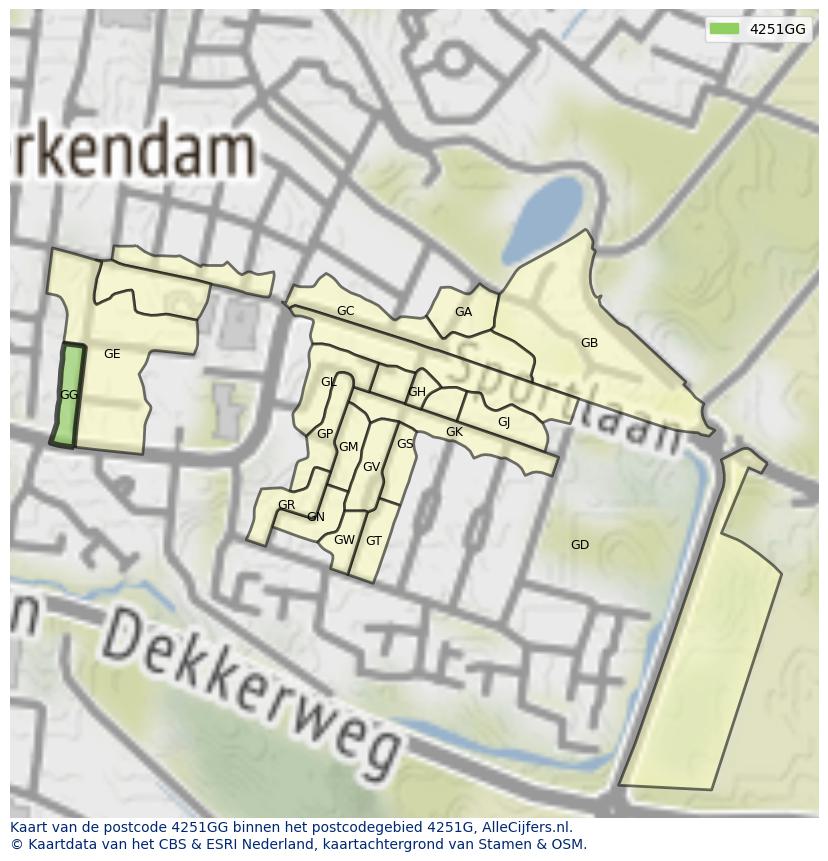 Afbeelding van het postcodegebied 4251 GG op de kaart.