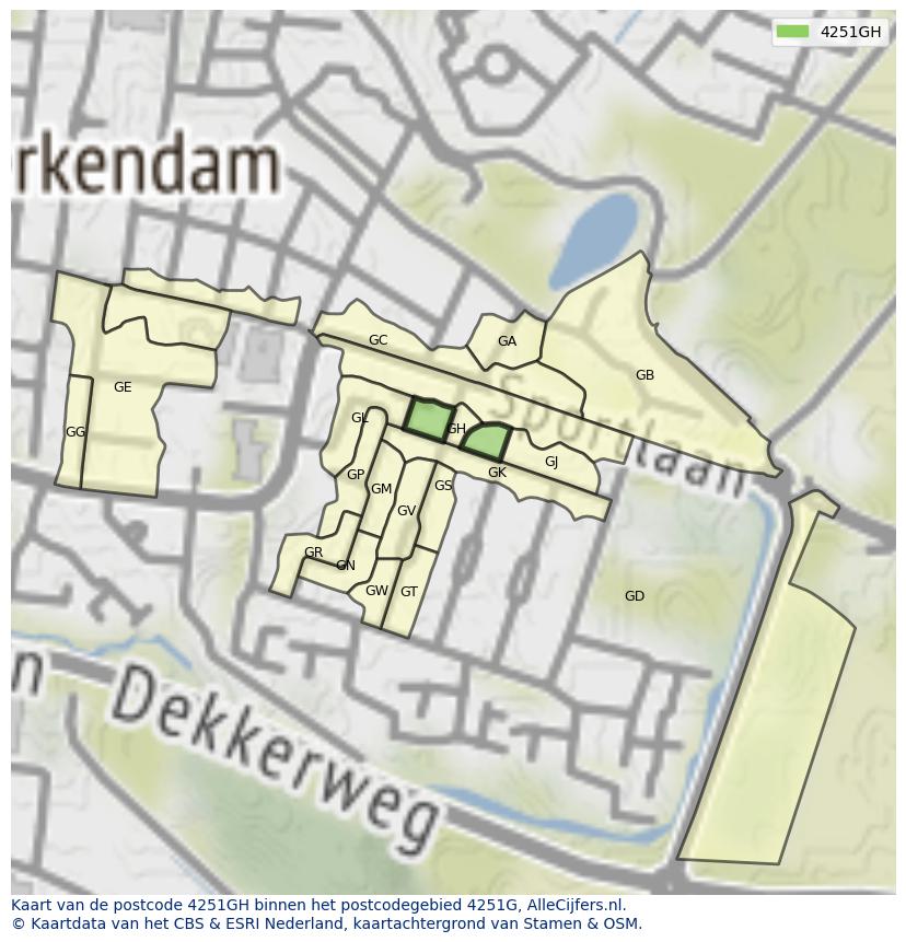 Afbeelding van het postcodegebied 4251 GH op de kaart.
