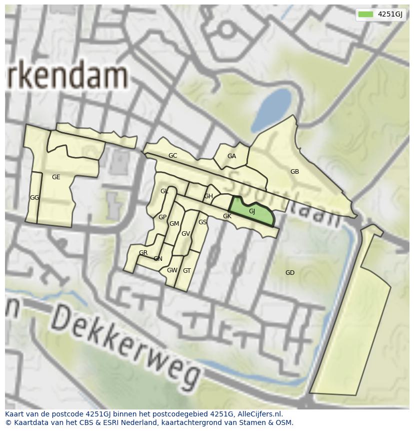 Afbeelding van het postcodegebied 4251 GJ op de kaart.