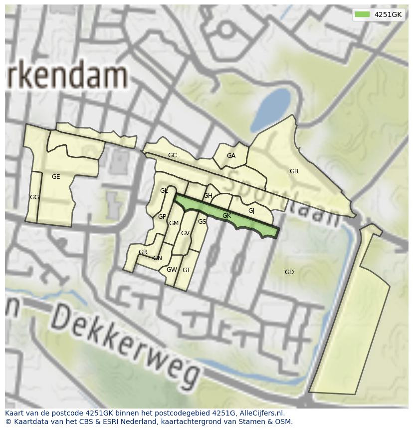 Afbeelding van het postcodegebied 4251 GK op de kaart.