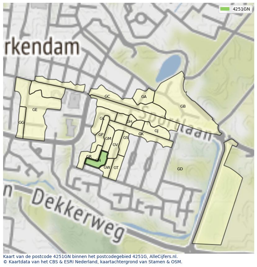 Afbeelding van het postcodegebied 4251 GN op de kaart.