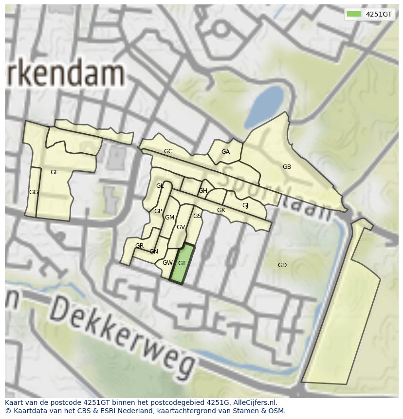 Afbeelding van het postcodegebied 4251 GT op de kaart.