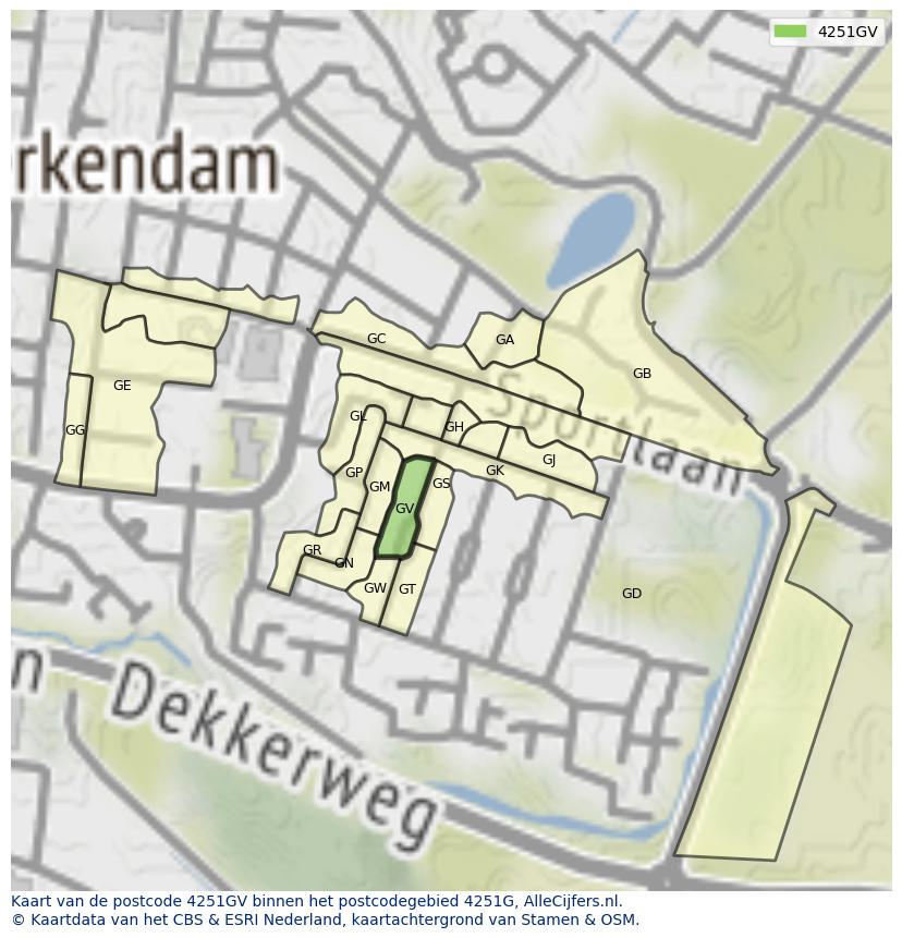 Afbeelding van het postcodegebied 4251 GV op de kaart.