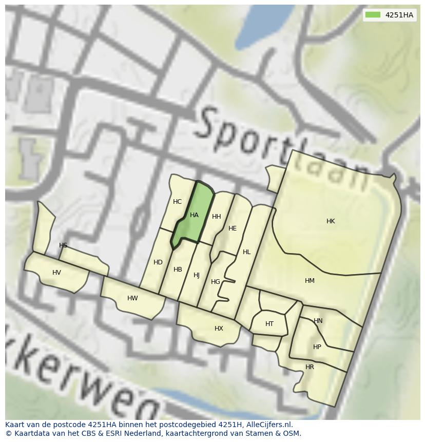 Afbeelding van het postcodegebied 4251 HA op de kaart.
