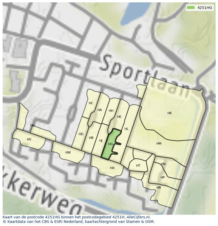 Afbeelding van het postcodegebied 4251 HG op de kaart.