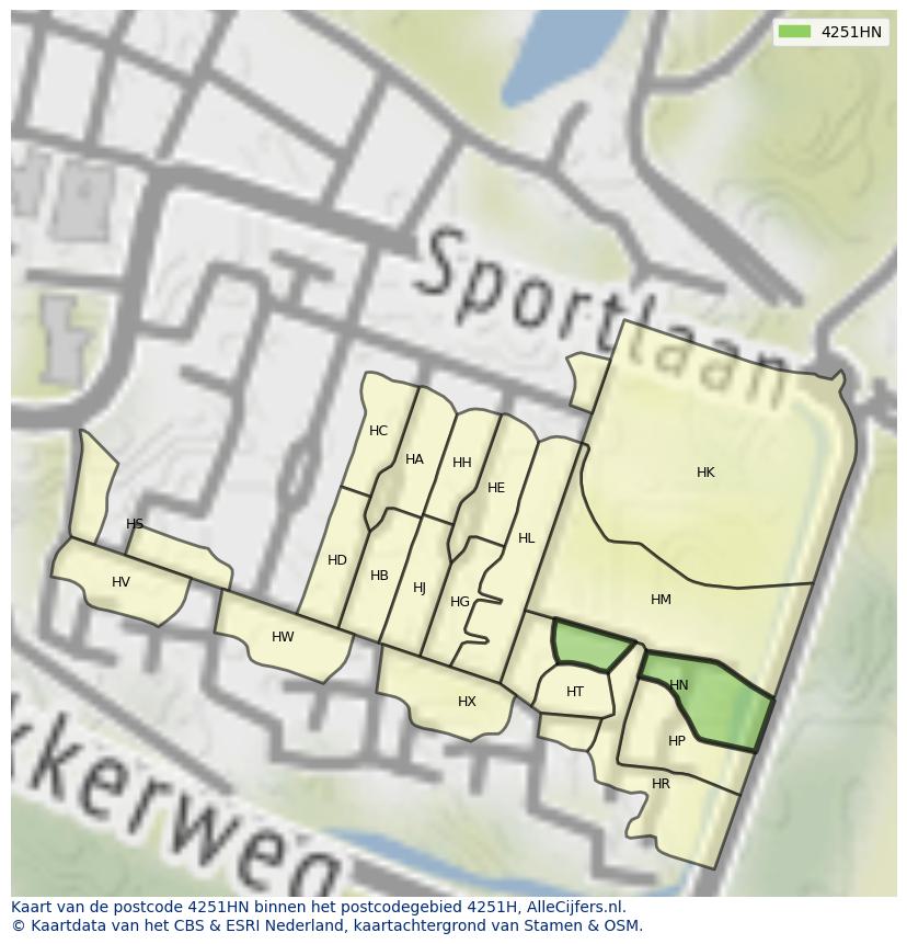 Afbeelding van het postcodegebied 4251 HN op de kaart.