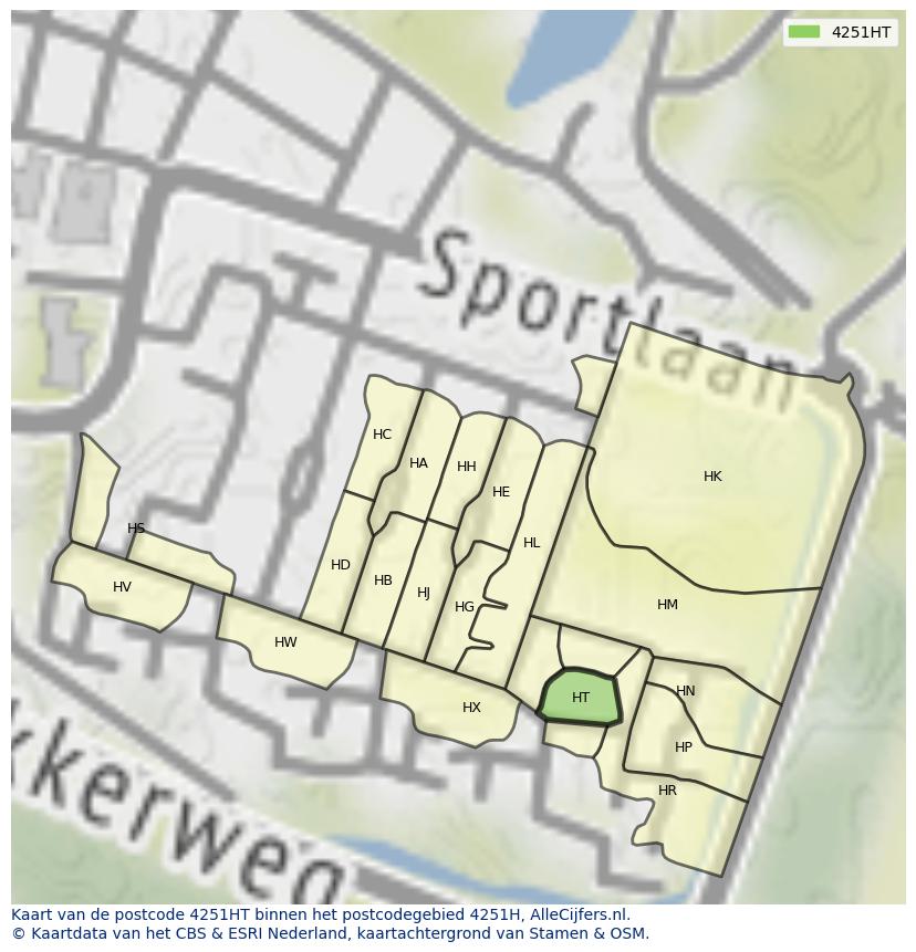 Afbeelding van het postcodegebied 4251 HT op de kaart.