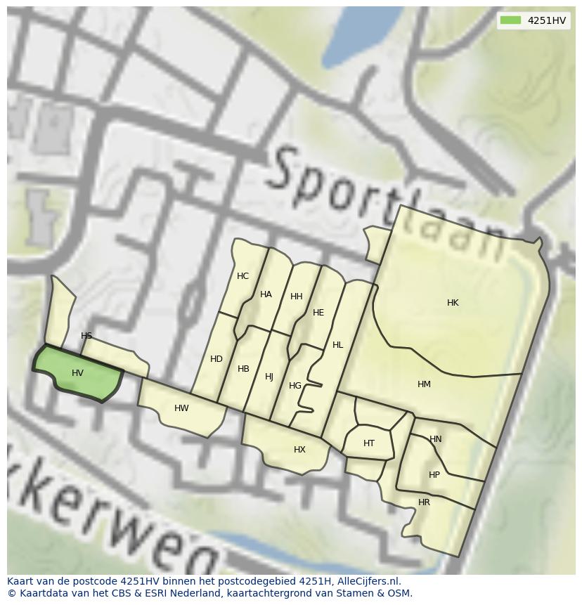Afbeelding van het postcodegebied 4251 HV op de kaart.