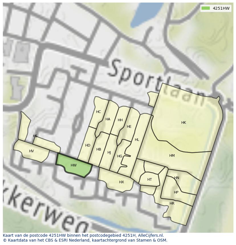 Afbeelding van het postcodegebied 4251 HW op de kaart.
