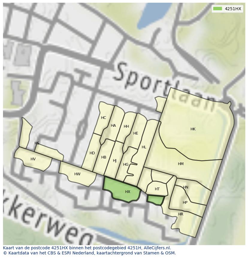 Afbeelding van het postcodegebied 4251 HX op de kaart.