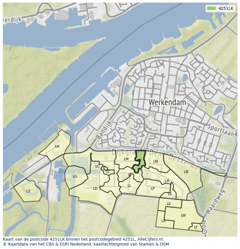 Afbeelding van het postcodegebied 4251 LK op de kaart.