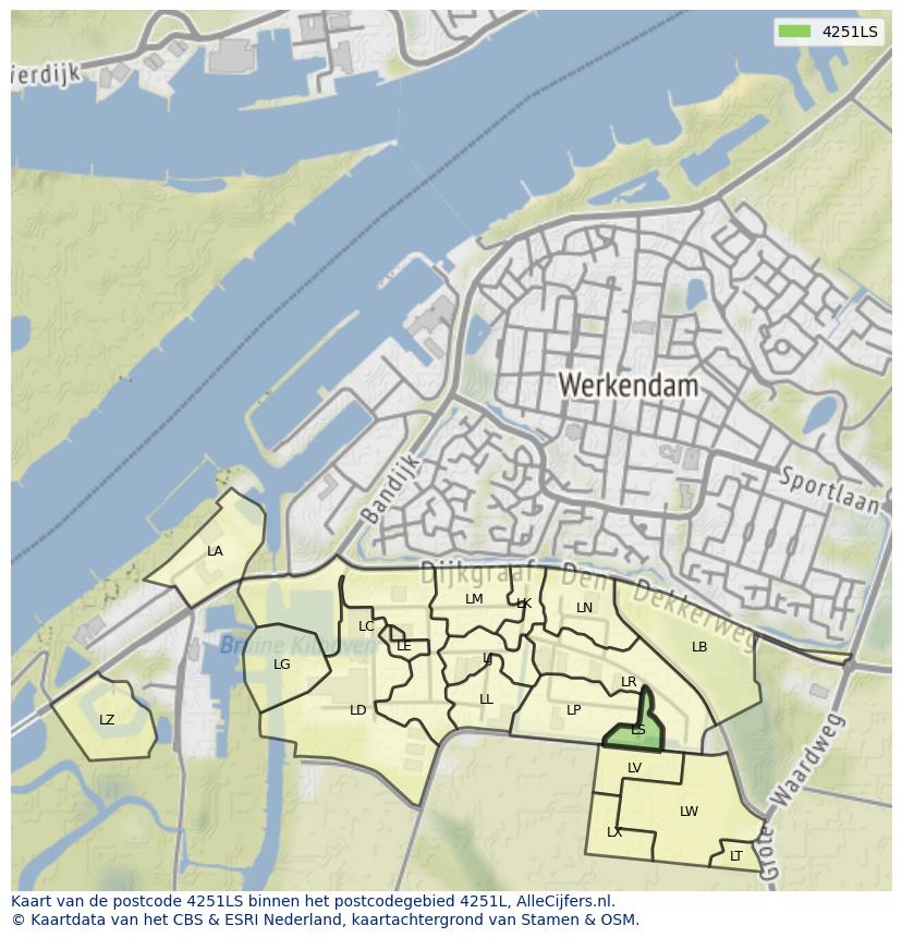 Afbeelding van het postcodegebied 4251 LS op de kaart.