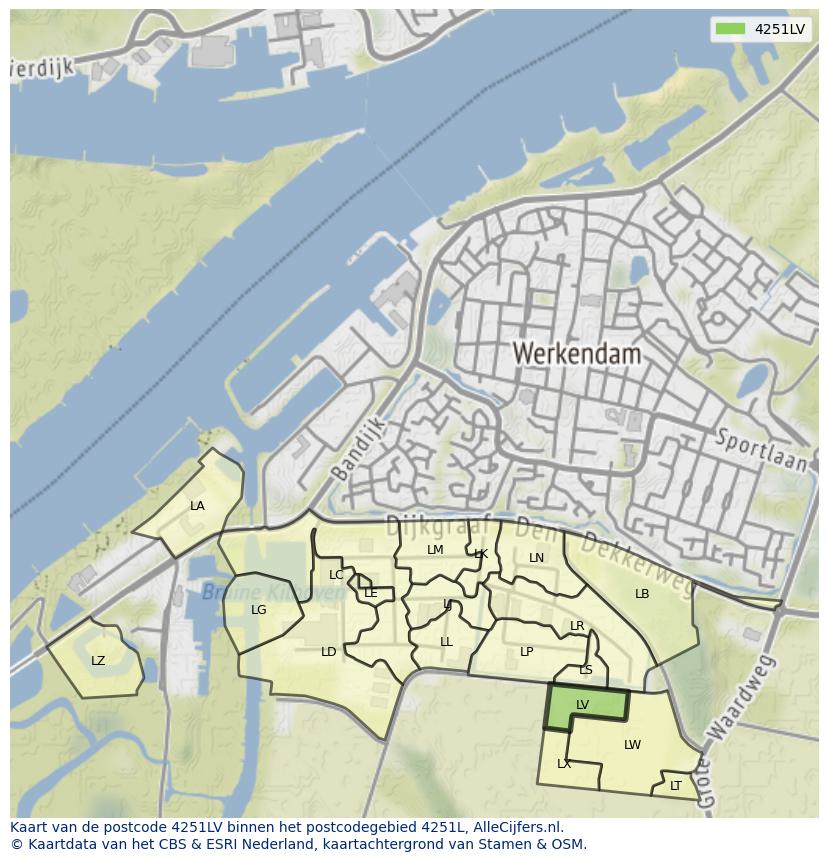 Afbeelding van het postcodegebied 4251 LV op de kaart.