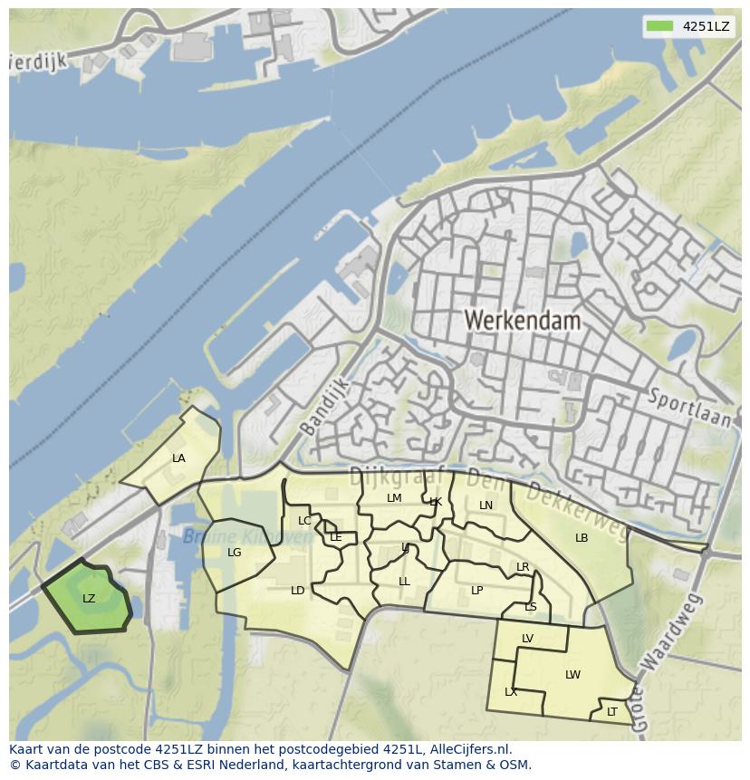 Afbeelding van het postcodegebied 4251 LZ op de kaart.