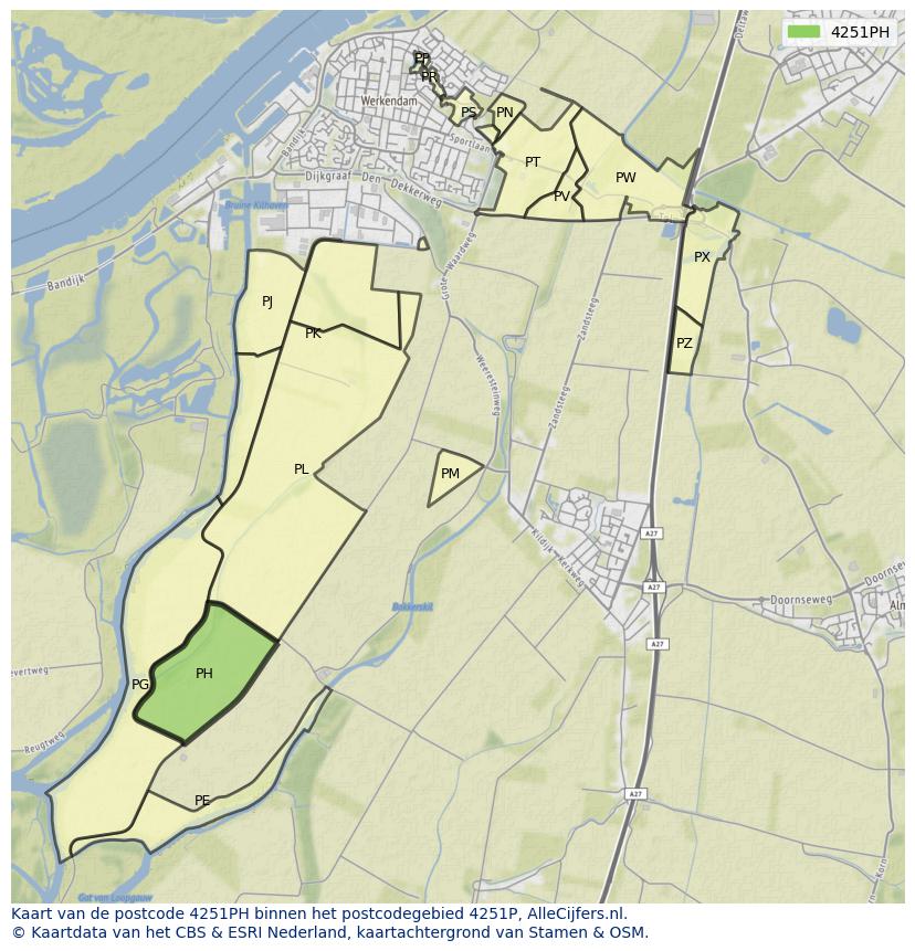 Afbeelding van het postcodegebied 4251 PH op de kaart.