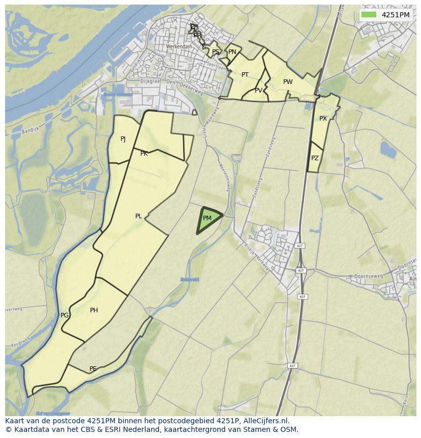 Afbeelding van het postcodegebied 4251 PM op de kaart.