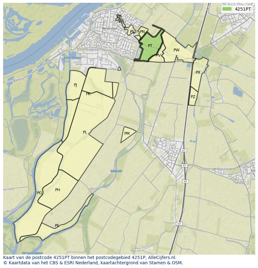 Afbeelding van het postcodegebied 4251 PT op de kaart.