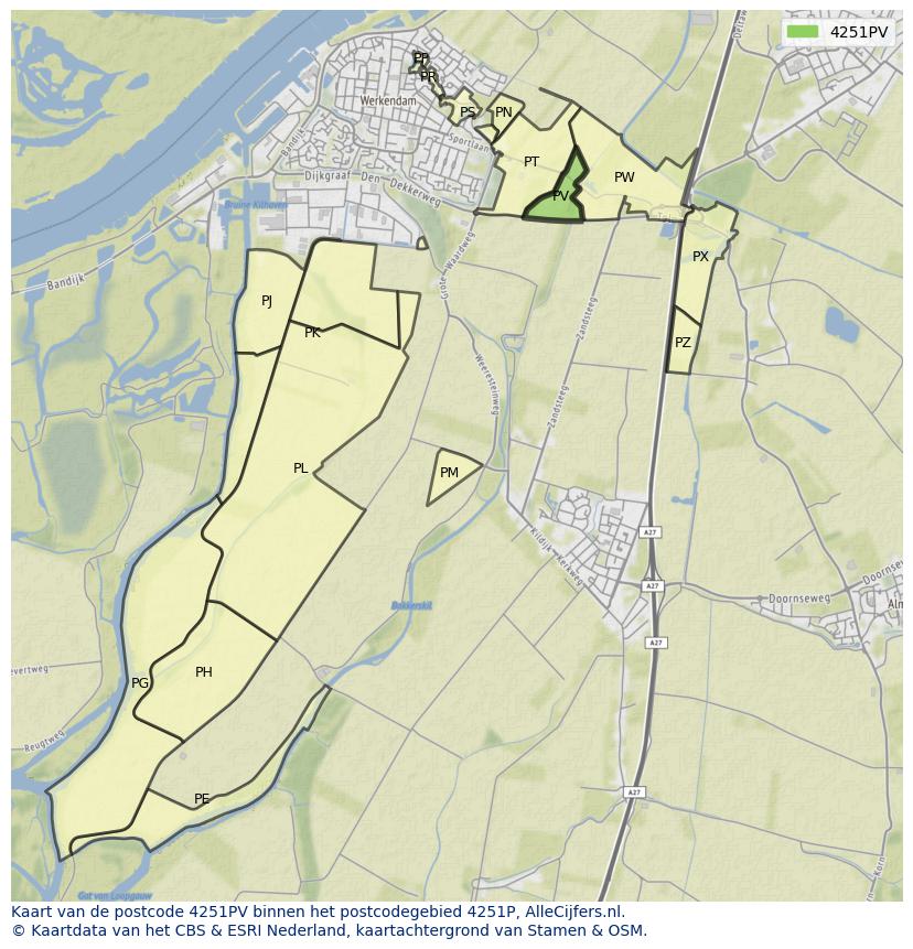 Afbeelding van het postcodegebied 4251 PV op de kaart.