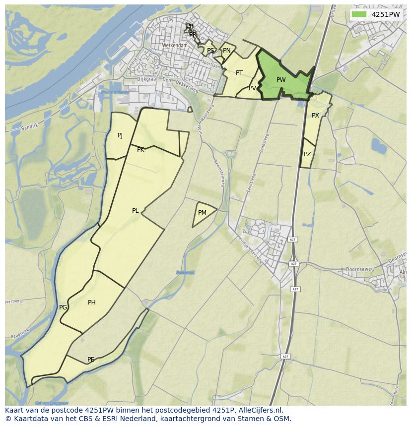Afbeelding van het postcodegebied 4251 PW op de kaart.