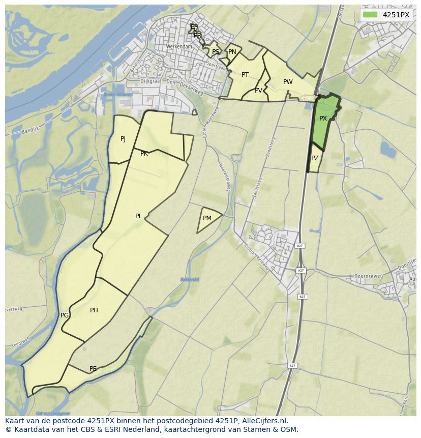 Afbeelding van het postcodegebied 4251 PX op de kaart.