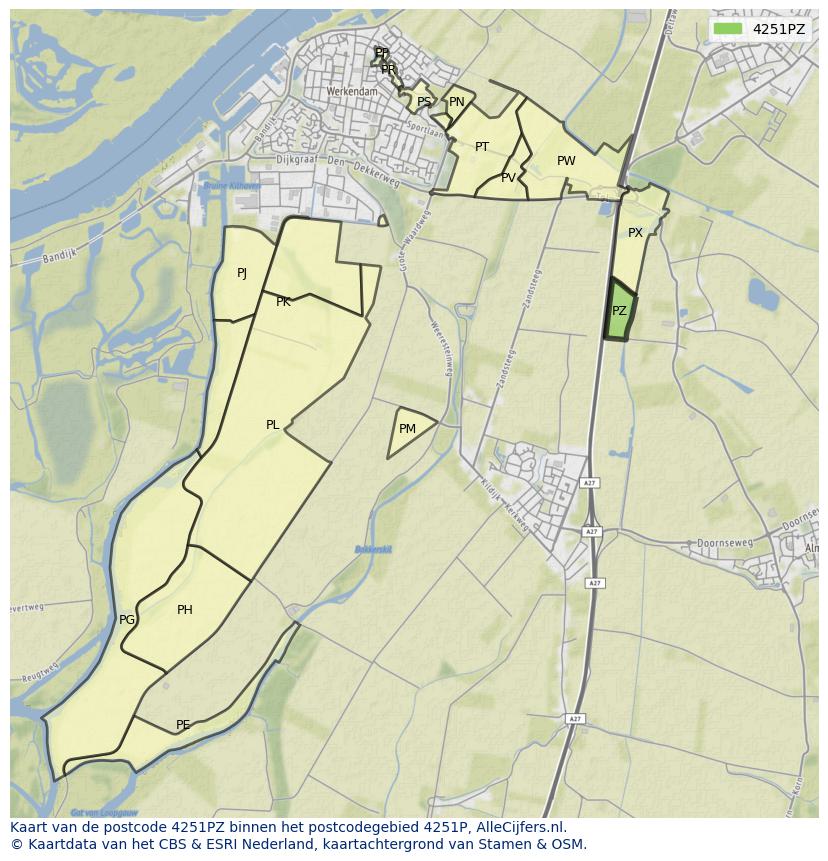 Afbeelding van het postcodegebied 4251 PZ op de kaart.
