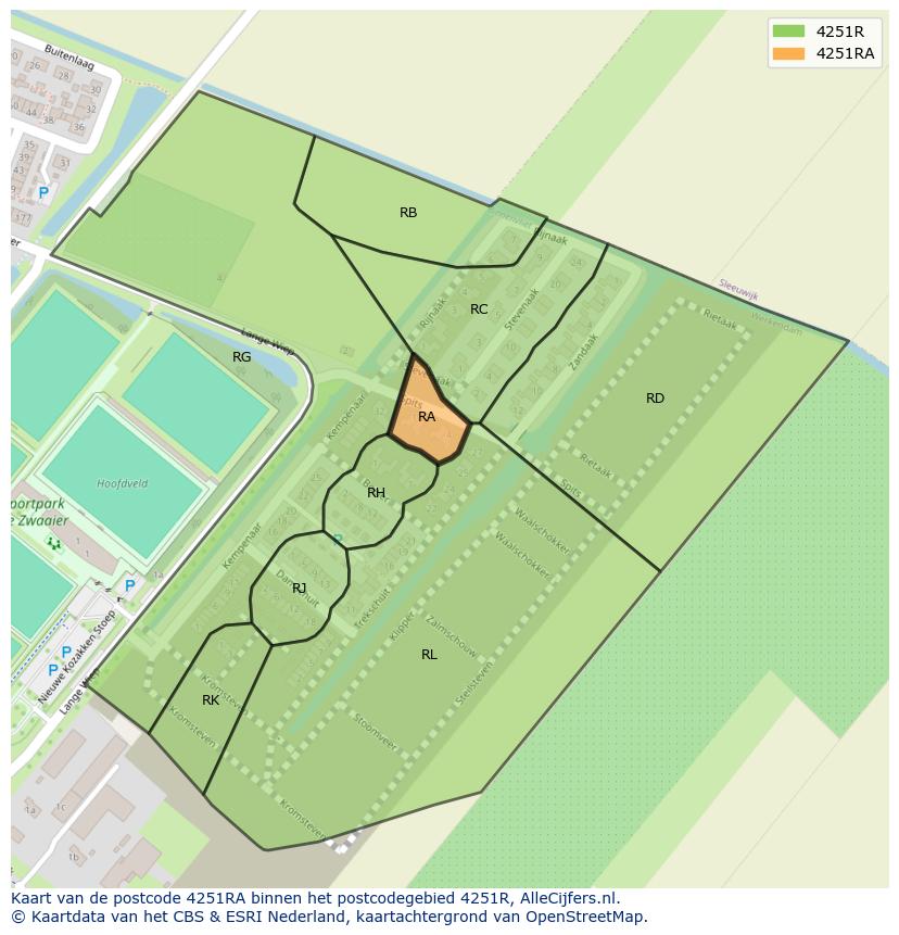 Afbeelding van het postcodegebied 4251 RA op de kaart.