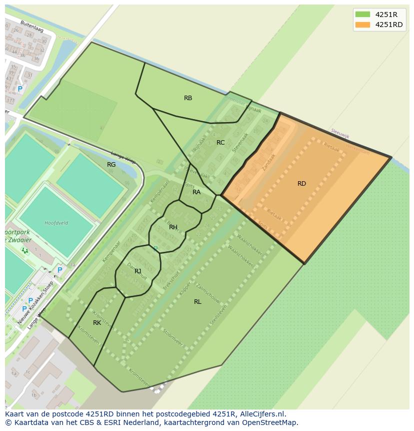 Afbeelding van het postcodegebied 4251 RD op de kaart.