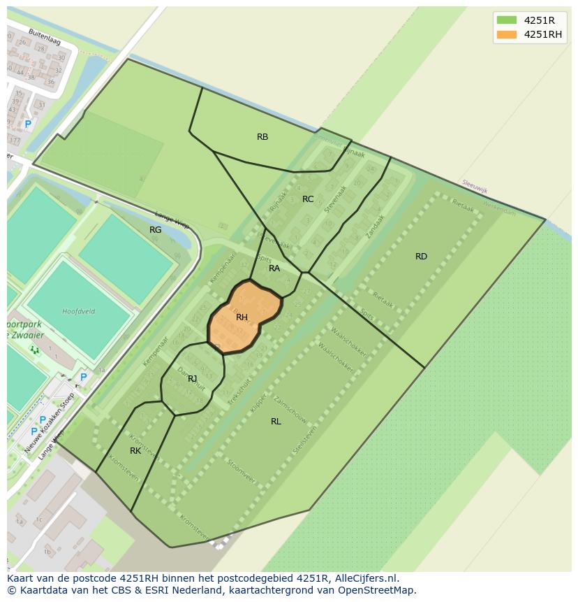 Afbeelding van het postcodegebied 4251 RH op de kaart.