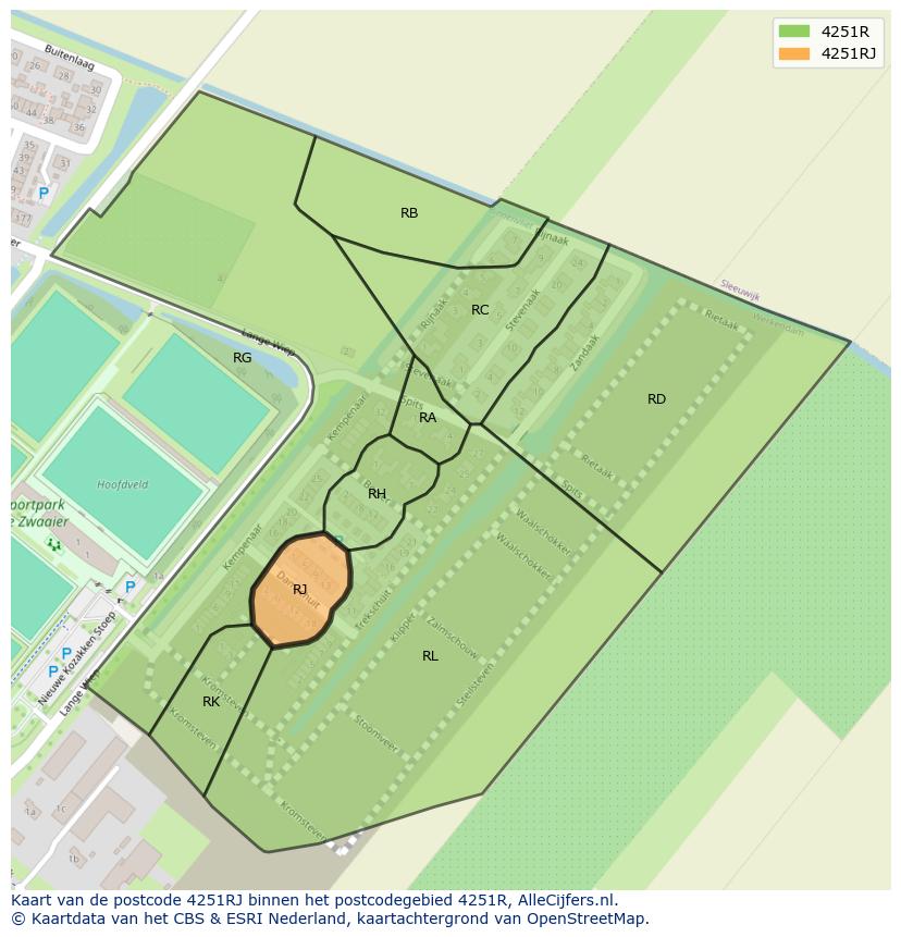 Afbeelding van het postcodegebied 4251 RJ op de kaart.